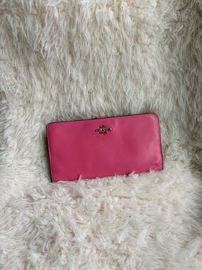 Coach Hot Pink Leather Zip Wallet with Gold Logo
